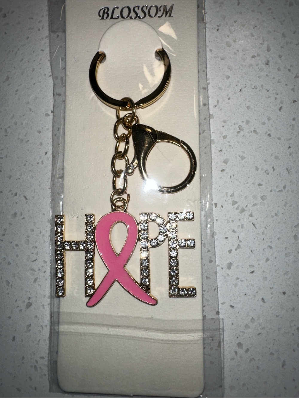 Blossom Gold-Tone Cancer Hope Keychain with Pink Ribbon